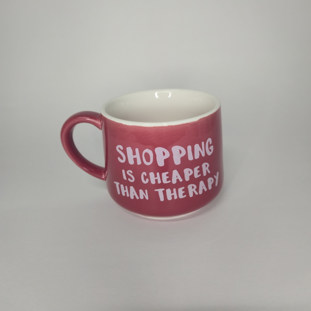 Whimsical Cupboard “Shopping Is Cheaper Than Therapy” Hidden Purse Mug
